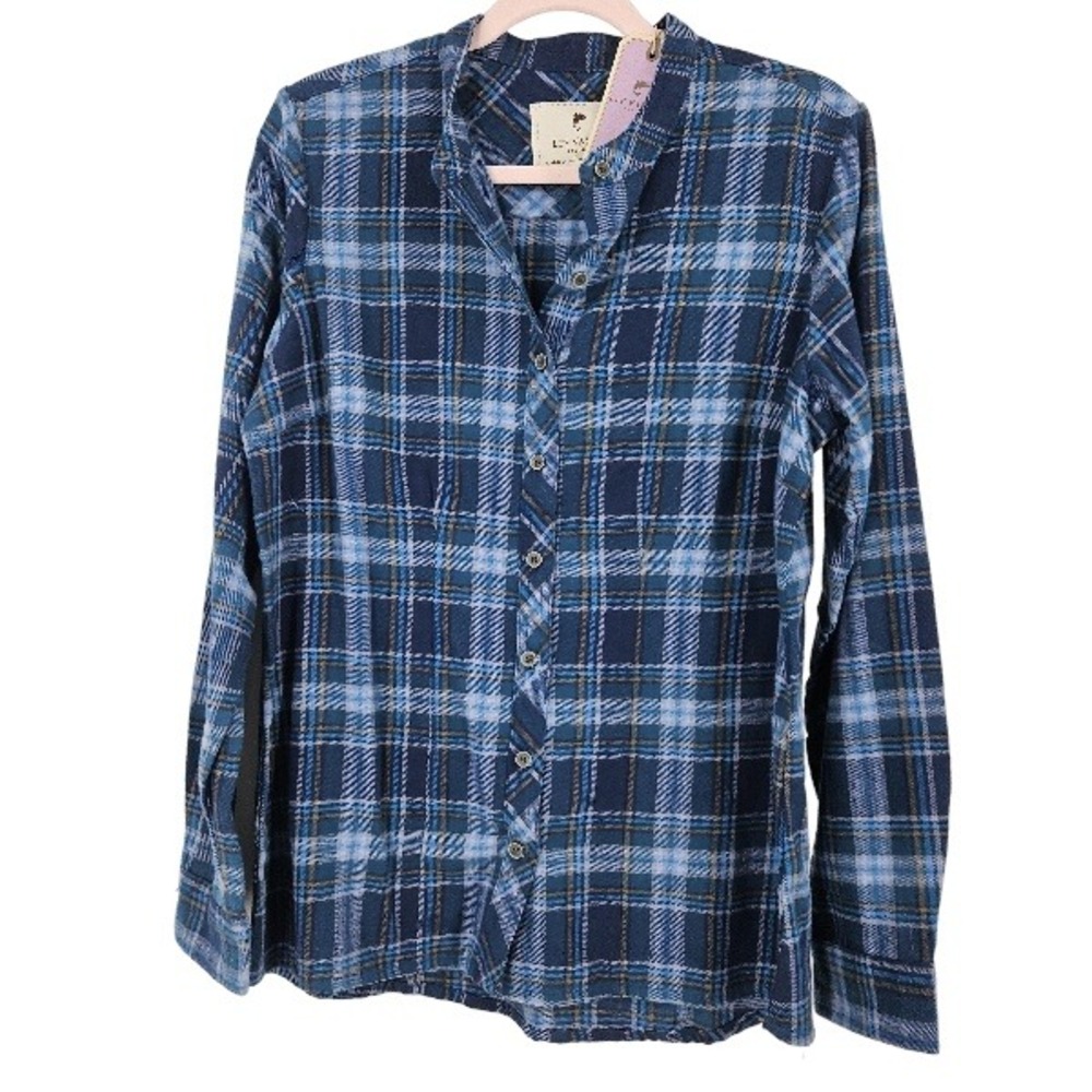 Lee Valley Ireland Women Button Down Shirt Blue Plaid Flannel Long Sleeve NWT M